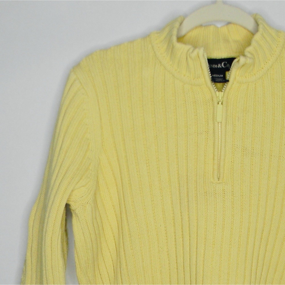Denim & Co Cable Knit‎ 1/4 Zip Yellow Sweater Medium M
